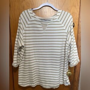 White Stag Urbane Khaki White Striped Top Blouse 100% Cotton XXL/2XG (20)